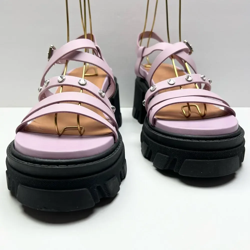 GANNI Crystal Embellished Strappy Block Heel Sandals EU 41 US 11 Pink Platform - Picture 4 of 11